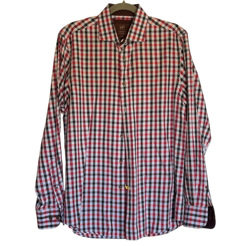James Tattersall London Red Plaid Long Sleeve Button Up Dress Shirt. Medium.